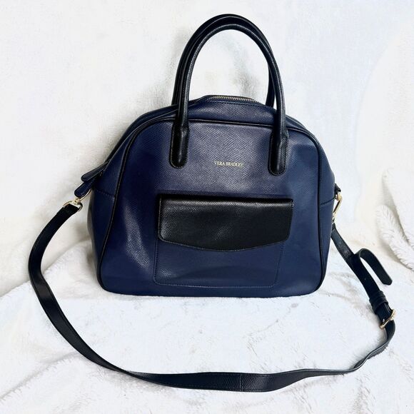 Vera Bradley Bowled Over convertible satchel navy blue black leather - Picture 1 of 10